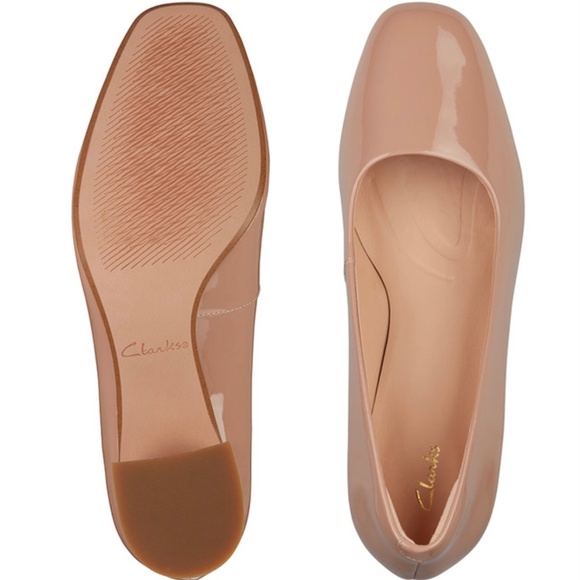 Clarks Sheer 55 Praline Patent Court Shoes Nude Leather Block Heel Pumps 7.5 - Picture 5 of 16